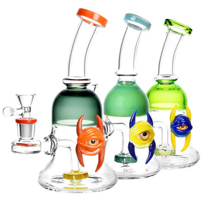 Colorful Horned Eye Bell Style Water Pipes with Showerhead Percolator, 9" Height, Side View