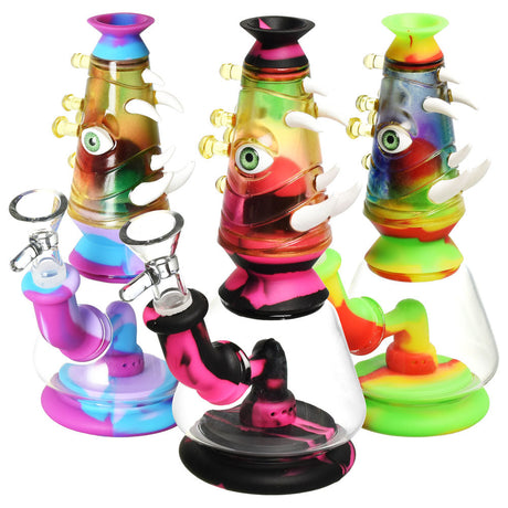 Assorted Horned Eye Silicone & Resin Water Pipes with Colorful Designs and Deep Bowls