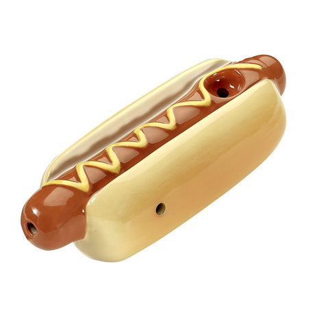 Fantasy Ceramic Hot Dog Novelty Pipe, Handheld Size with Realistic Design - Top View
