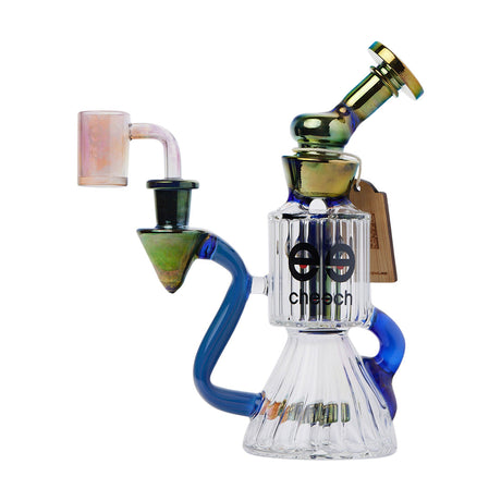 Cheech Glass Recycle Me Dab Rig in Blue with Quartz Bucket - Front View