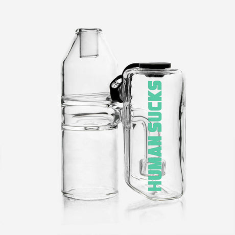 HUMANSUCKS STINGER Glass Bubbler - Clear with Bold Branding - Side View