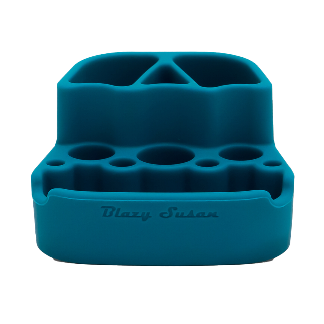 Blazy Susan Spinning Rolling Tray in Teal - Front View with Multiple Compartments