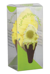 Ice Cream Silicone Hand Pipe with assorted sprinkles, 4.5" tall, easy for travel, front view in packaging