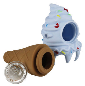 Colorful Ice Cream Silicone Hand Pipe, 4.5" with Removable Glass Bowl, Assorted Colors
