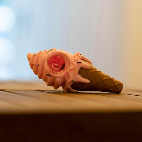 PILOT DIARY Silicone Ice Cream Pipe in Pink - Side View on Wooden Surface