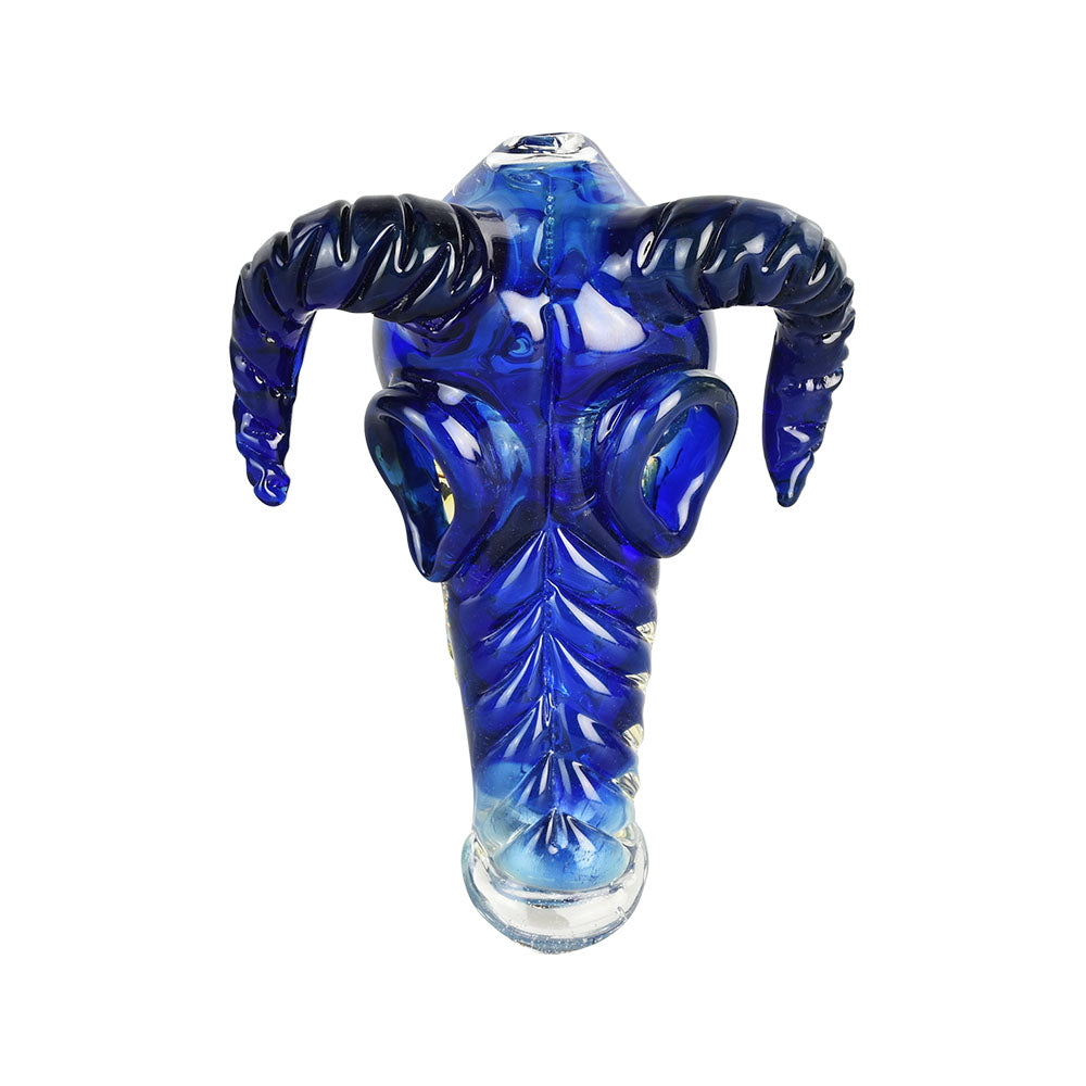 Borosilicate Glass Immortal Ram Hand Pipe in Blue - Front View on White Background