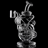 MJ Arsenal Infinity Mini Dab Rig with clear borosilicate glass and recycler design on black background