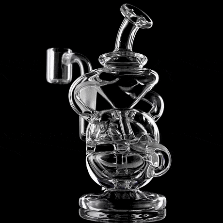 MJ Arsenal Infinity Mini Dab Rig with clear borosilicate glass and recycler design on black background