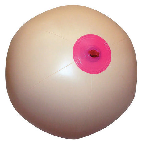 Inflatable Boob Ball, 12" Silicone Novelty Gift, Top View on White Background