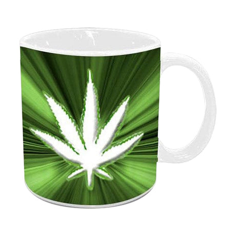 22oz Ceramic Coffee Mug with Hemp Leaf Print - Front View on White Background