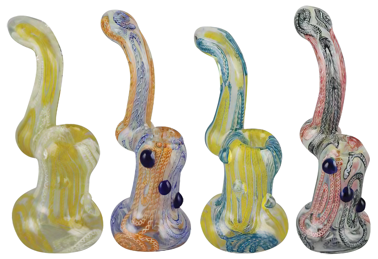 Assorted Inside Out Worked Bubblers, 7" Borosilicate Glass, Side View