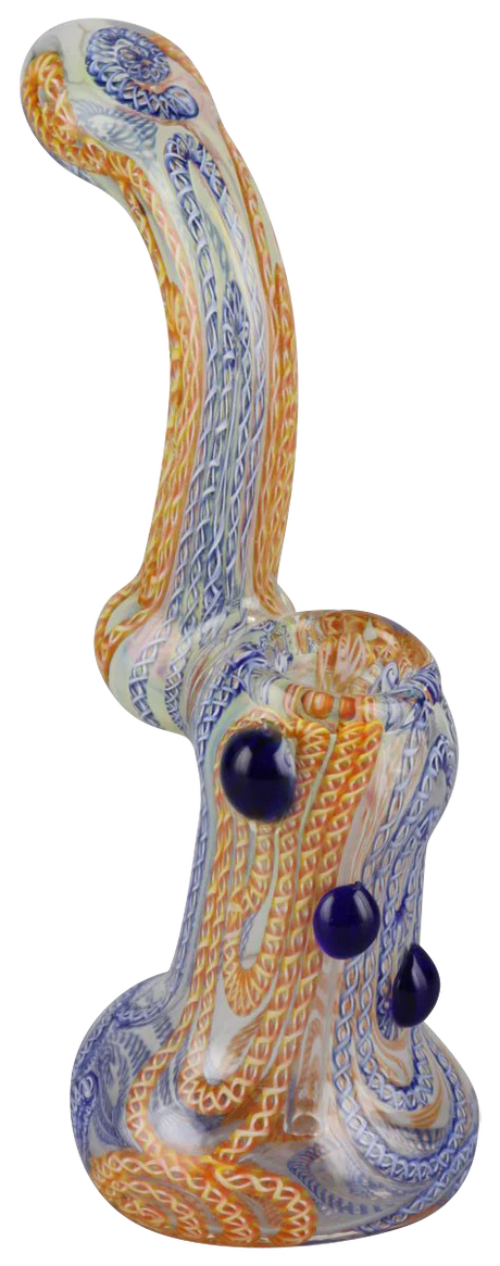 Side view of Inside Out Worked Bubbler, 7" Borosilicate Glass, for Dry Herbs
