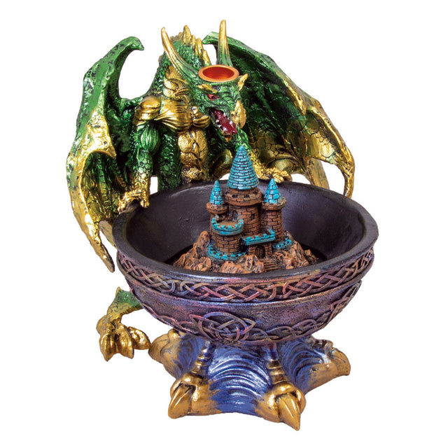 Colorful Invading Dragon Backflow Cone Burner & Ashtray with intricate details, front view