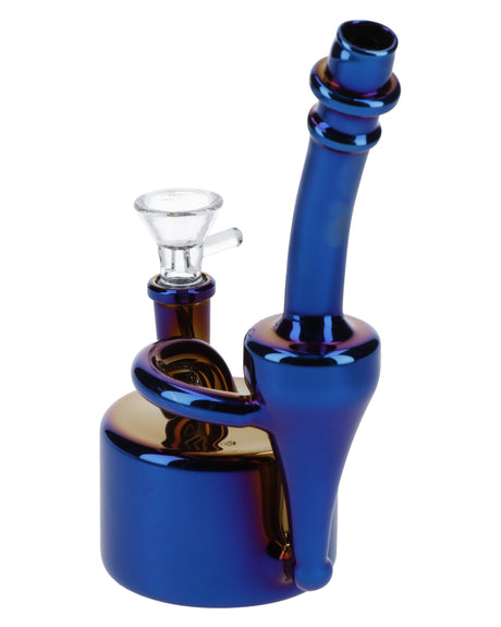 Iridescent Quartz Puck Bubbler Bong by Valiant, Portable 6" Side View, 90 Degree Joint