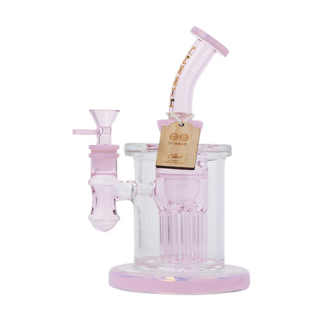 Cheech Glass Transparent Pink Bong with Angled Neck and Glass Tag - Front View