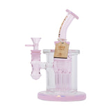 Cheech Glass Transparent Pink Bong with Angled Neck and Glass Tag - Front View