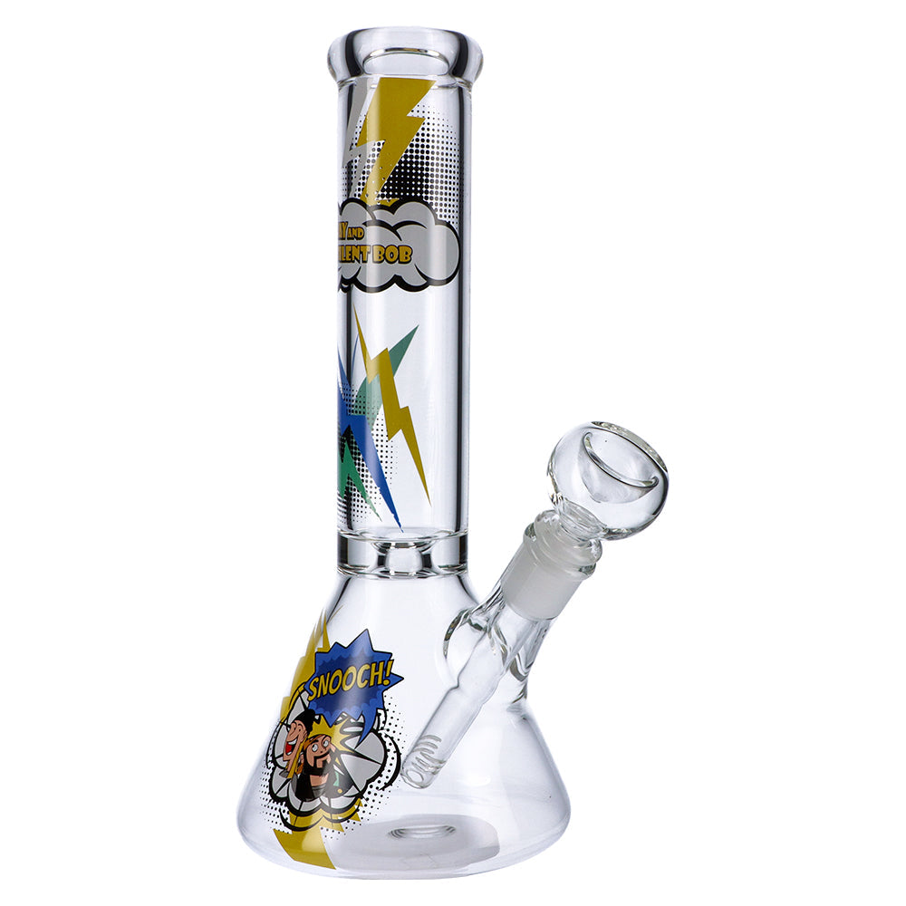 Jay & Silent Bob themed 12" beaker water pipe with slit-diffuser for dry herbs, front view