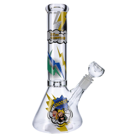 Jay & Silent Bob themed 12" beaker water pipe with slit-diffuser and deep bowl, front view on white background