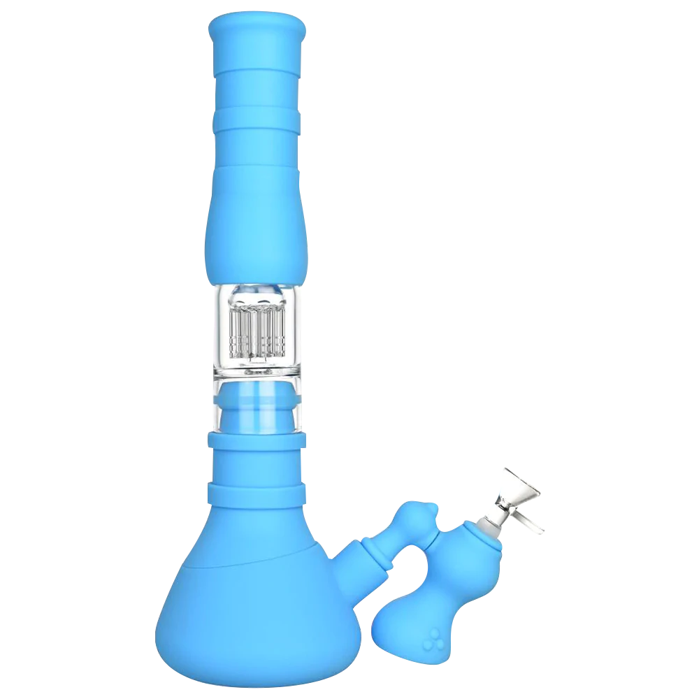 Blue Jellyfish 3-in-1 Silicone Beaker Bong with Percolator and Ashcatcher, 45 Degree Joint