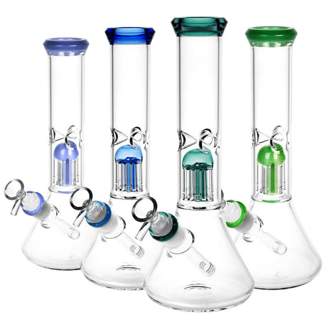 Assortment of Jellyfish Perc Beaker Water Pipes with colorful accents and slit-diffuser percolators