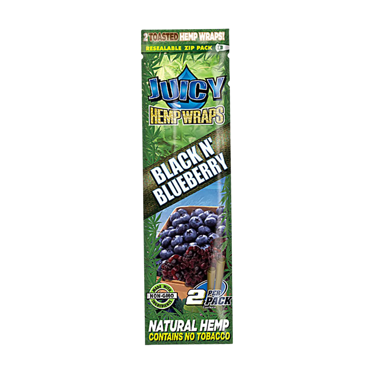 Juicy Jays Hemp Wraps 25 Pack, Black N' Blueberry flavor, front view on white background