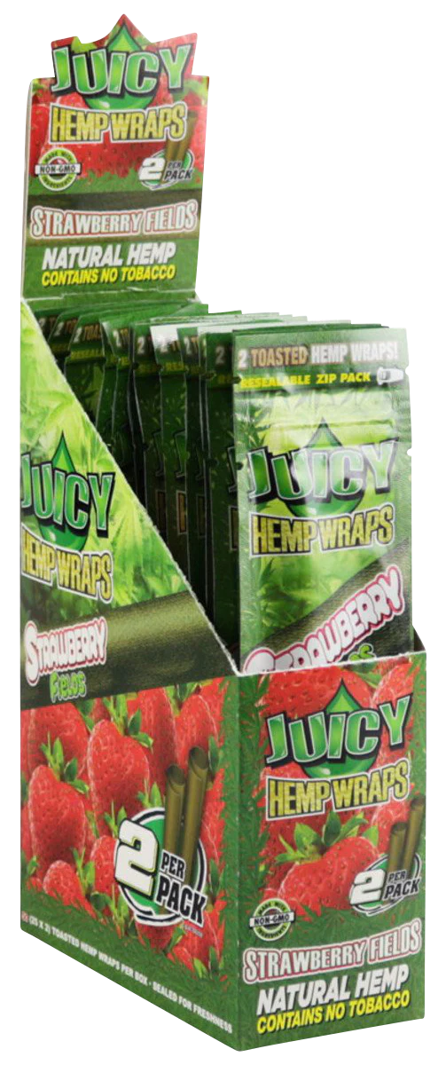 Juicy Jays Hemp Wraps Strawberry Fields, 25 Pack Display Box Front View