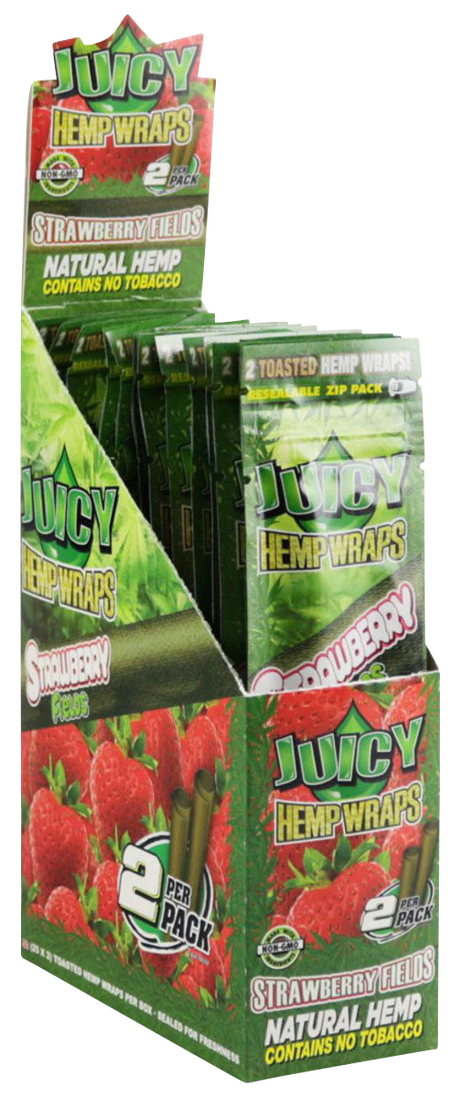 Juicy Jays Hemp Wraps Strawberry Fields, 25 Pack Display Box Front View