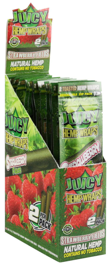 Juicy Jays Hemp Wraps Strawberry Fields flavor, 25 Pack display box front view