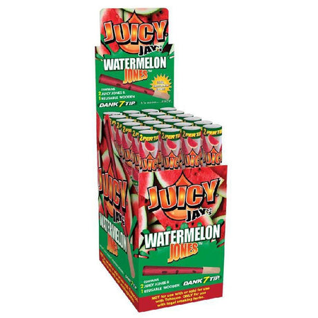 Juicy Jays Pre-Rolled Hemp Cones Watermelon Flavor 24 Pack Display Front View