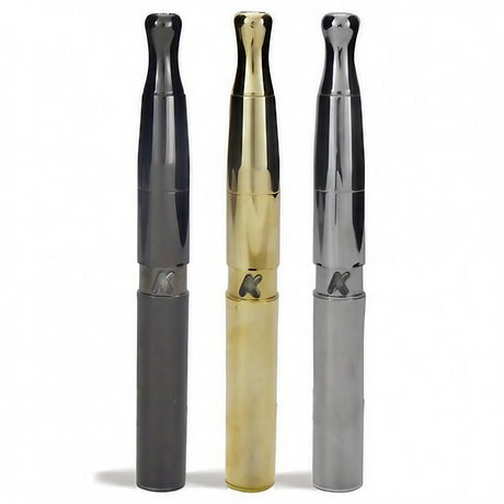 KandyPens Galaxy Vape trio in black, gold, and silver with titanium coils, front view on white background