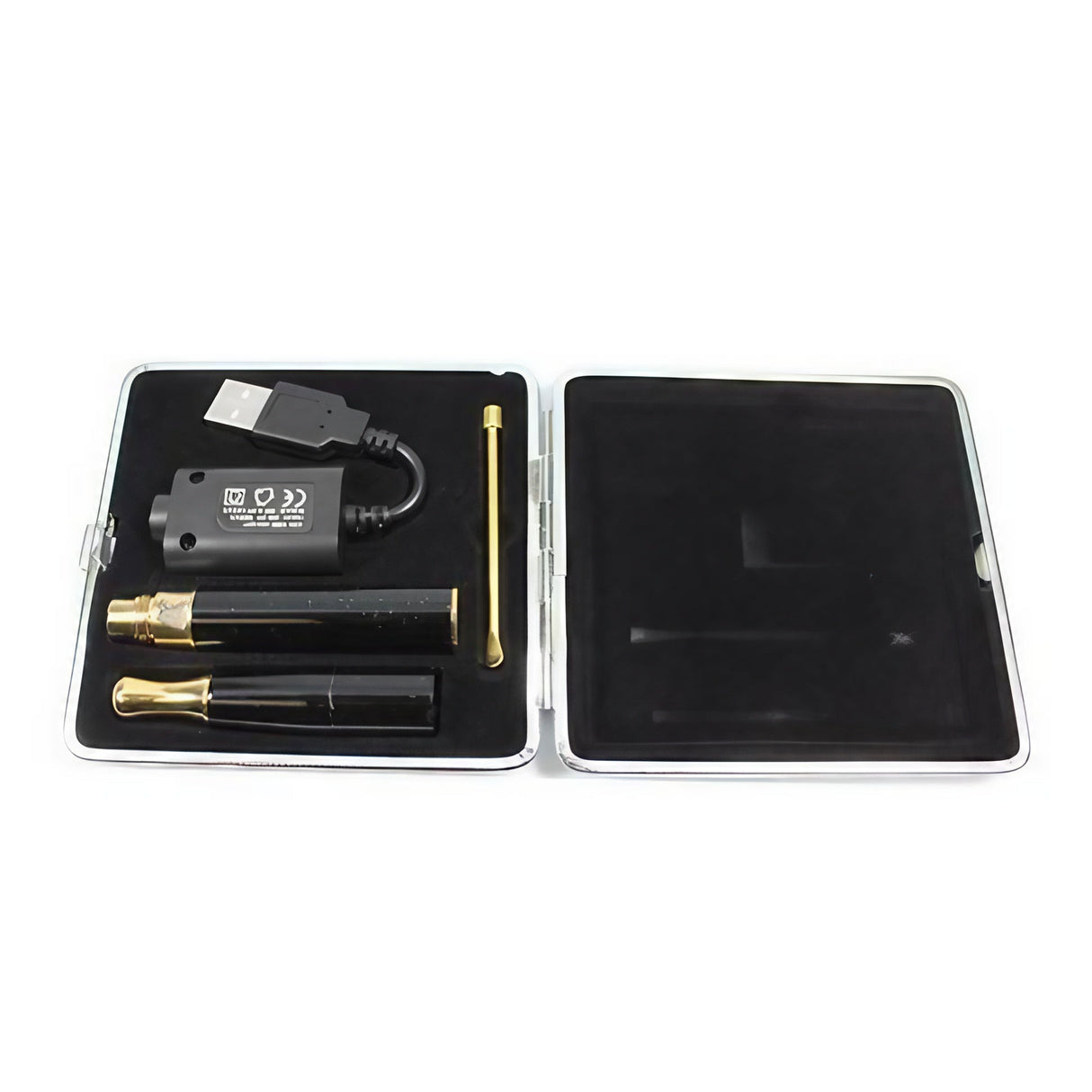 KandyPens Galaxy Vape Kit with USB Charger and Accessories in Open Case - Top View
