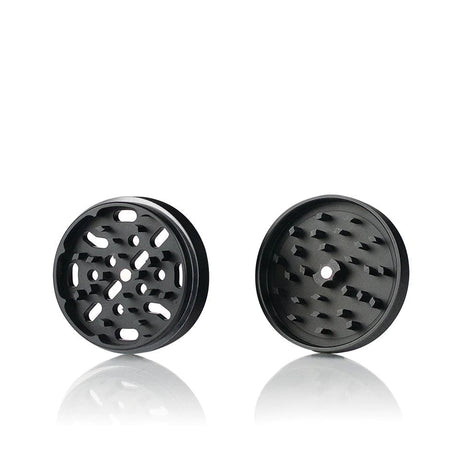 Kannastor 2.5" Black 4-Piece Aluminum Grinder with Monofilament Screen, Front View