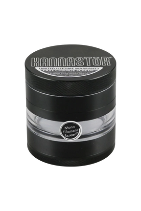 Kannastor 2.5" Black 4-Piece Aluminum Grinder with Monofilament EZ Screen, Front View