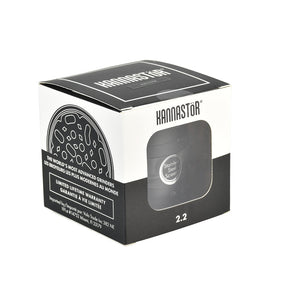 Kannastor Jar Body 4 Piece Grinder in box, front view, clear window showing product
