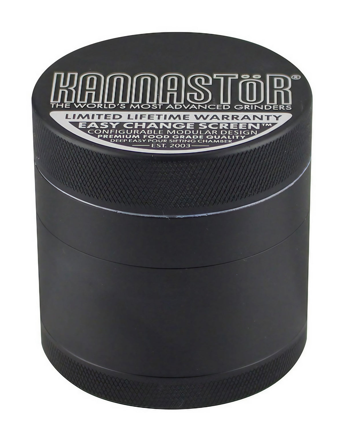 Kannastor 2.5" Multi Chamber Aluminum Grinder, 4-Part Design with Closable Lid - Front View
