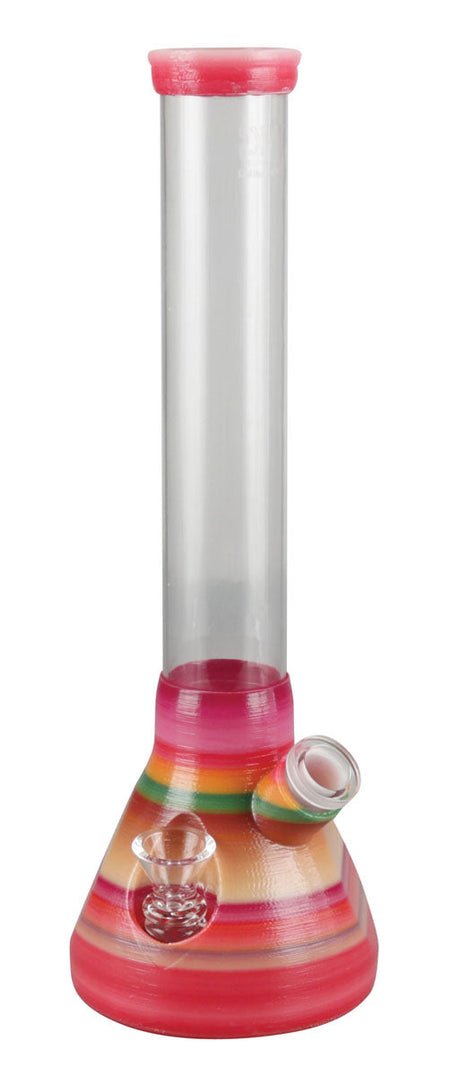 Kayd Mayd 3D Printed 12" Beaker Waterpipe with colorful design, front view on white background