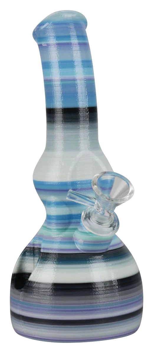 Kayd Mayd 3D Printed "Gonzo" Water Pipe, 8" Beaker Design, Color Striped, Side View