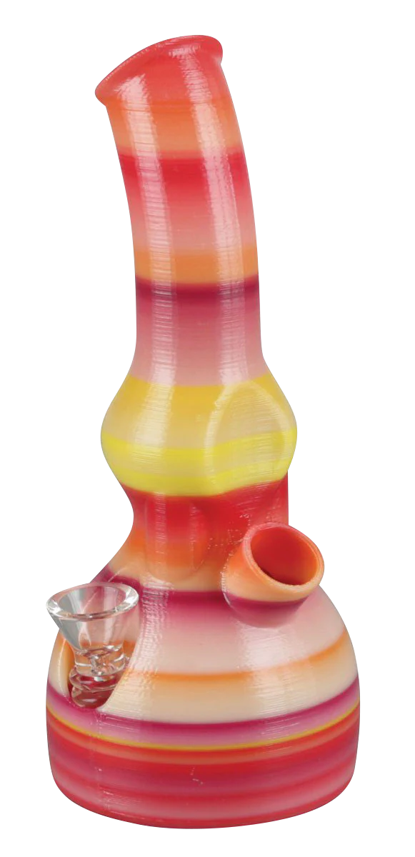 Kayd Mayd 3D Printed "Gonzo" Water Pipe in vibrant red and yellow, 8" tall, front view