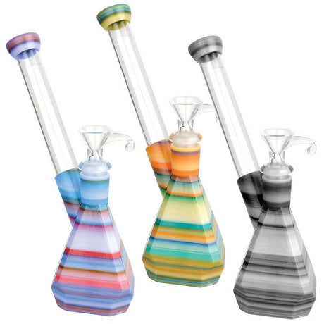 Kayd Mayd 'The Vertex' Water Pipes in various colors, angled side view, with transparent stems