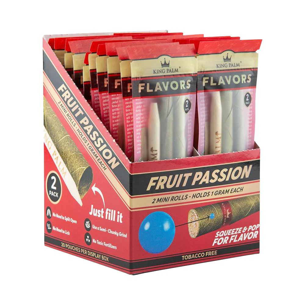 King Palm Fruit Passion Blunt Wraps 20 Pack Display Box, Tobacco-Free, Ready to Fill