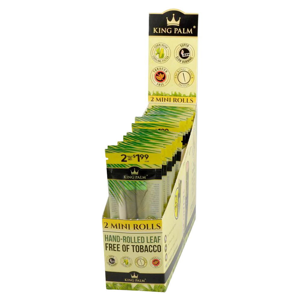 King Palm Blunt Wraps 20 Pack display, tobacco-free hand-rolled leaf for dry herbs