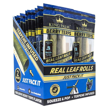 King Palm Slim Pre-Roll Wraps 20 Pack with Berry Terps Flavor, displayed in a box