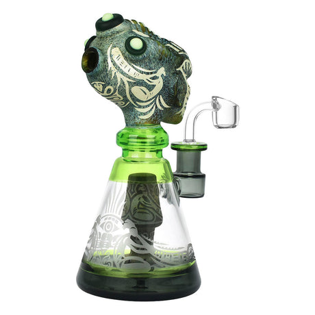 Kokopelli Alien Head Dab Rig, 8-inch height, 14mm female joint, borosilicate glass, front view