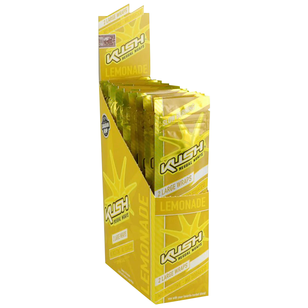 Kush Canadian Hemp Wraps Lemonade Flavor, 25 Pack Display Box, Front View