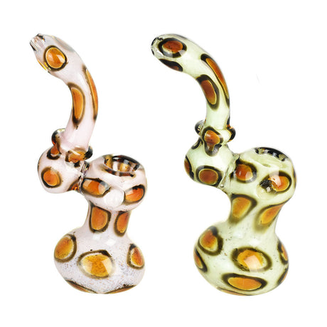 Laid Back Leopard Stand Up Bubbler Pipes, Borosilicate Glass, Front and Angle View