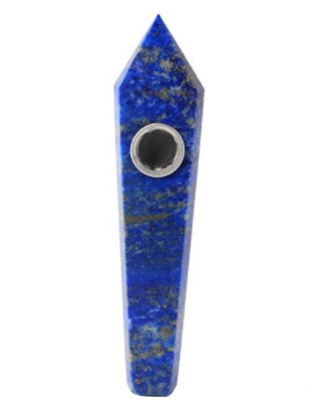 Lapis Lazuli Quartz Crystal Pipe in Blue, Compact 4" Spoon Design for Dry Herbs, Front View