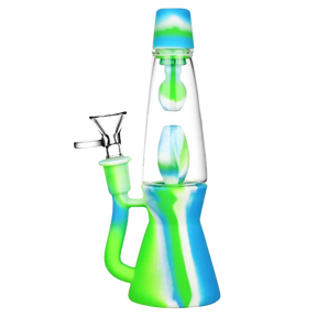 Colorful 8" Lava Lamp Silicone Water Pipe with In-Line Percolator and 14mm Bowl - Front View