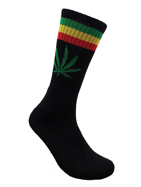 Leaf Republic Rasta Striped Socks with Cannabis Leaf Design, One Size Fits All