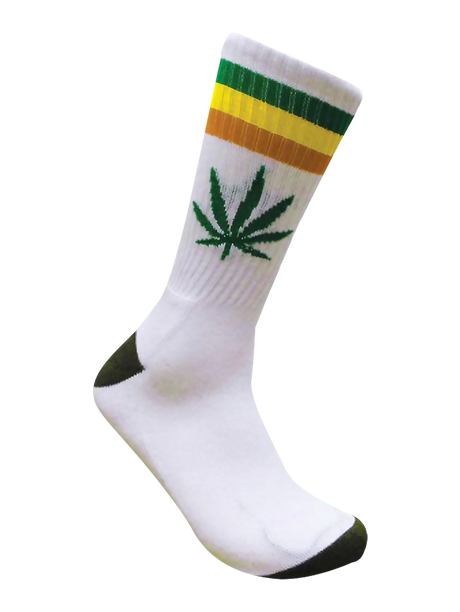 Leaf Republic Weed Socks with Rasta Stripes and Cannabis Leaf Design - Side View