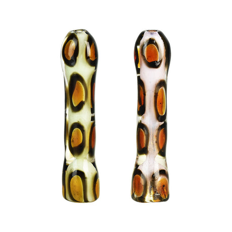 Leopard Spotted Chillum Pipe made of Borosilicate Glass, Front and Side View